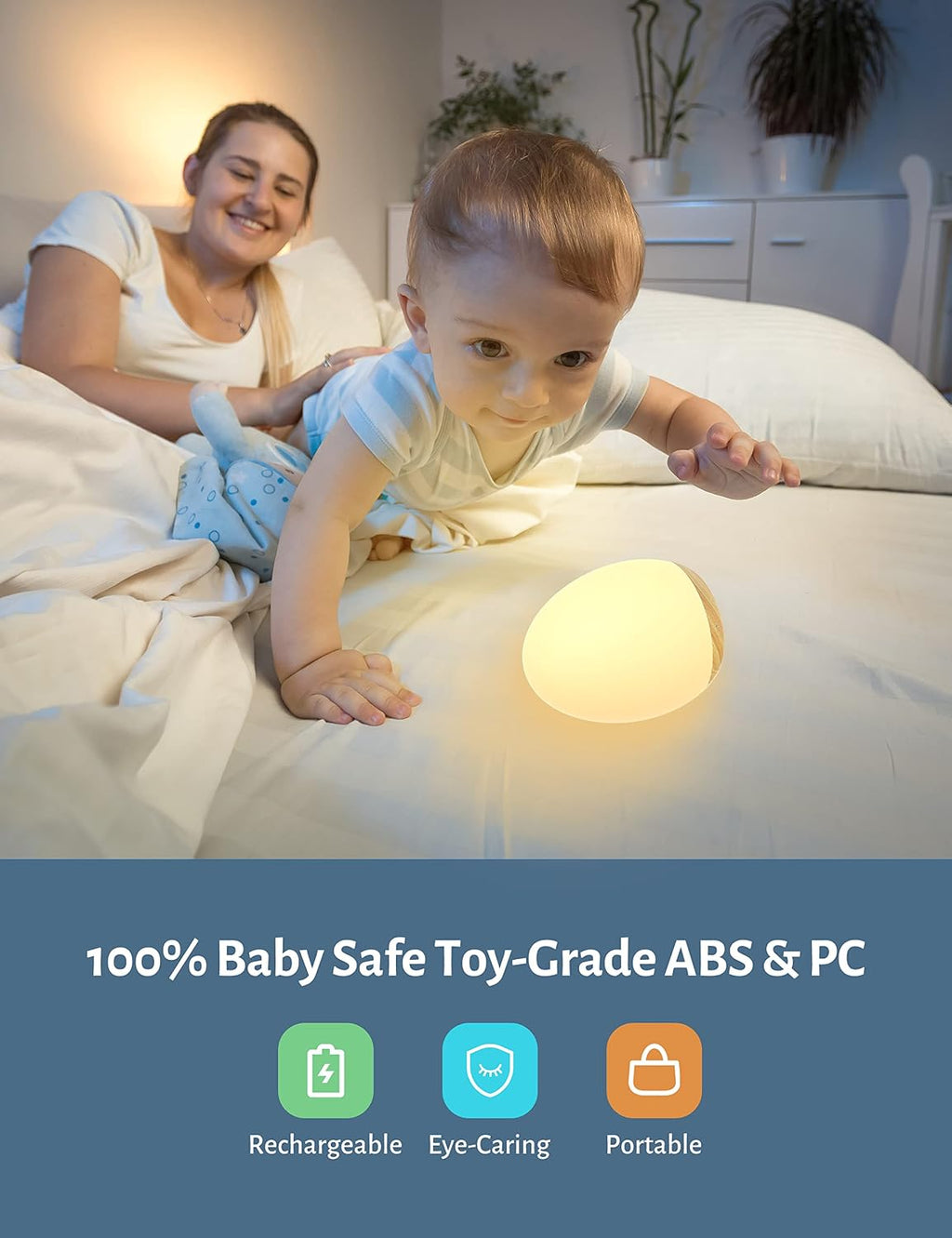 Night Light for Kids, Baby Egg Light with 7 Colors Changing Mode & Stepless Dimming, Nursery Night Lamp BPA Free, Rechargeable Egg Night…