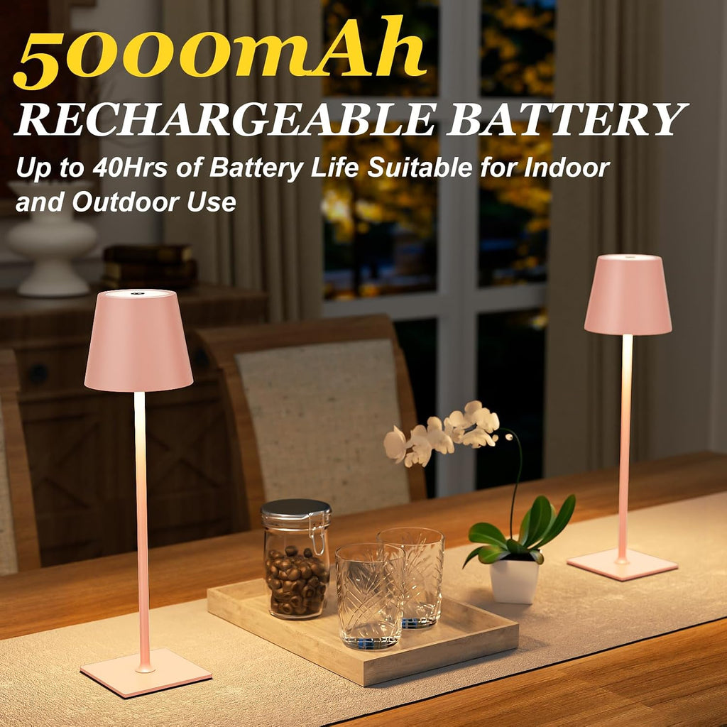 Kakanuo Pink Cordless Rechargeable Table Lamp 5000mAh Battery Operated Lamps, 3 Colors Stepless Dimming Touch Lamp for Living Room…
