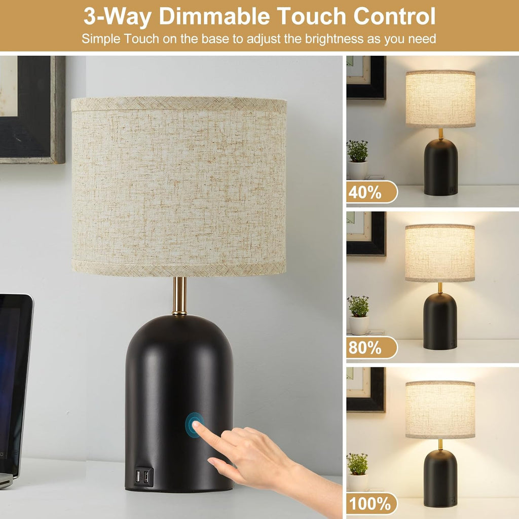 GyroVu Bedside Lamps with USB C+A Charging Ports, Table Lamp Touch Control Dimmable Modern Lamp for Bedroom Lamps for Night Stands with…