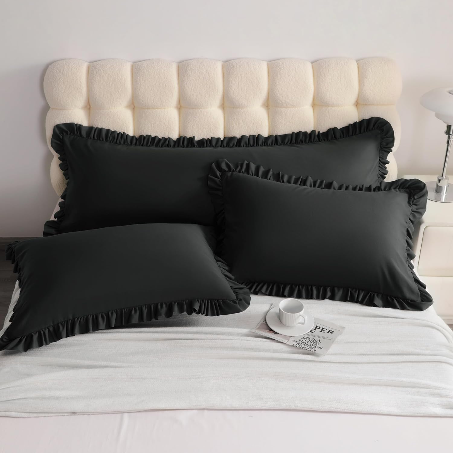 Aerlomi Ruffled Pillowcases, Standard Pillow Shams 20x26 Set of 2, Brushed Microfiber with Envelope Closure, Soft Wrinkle-Resistant,…