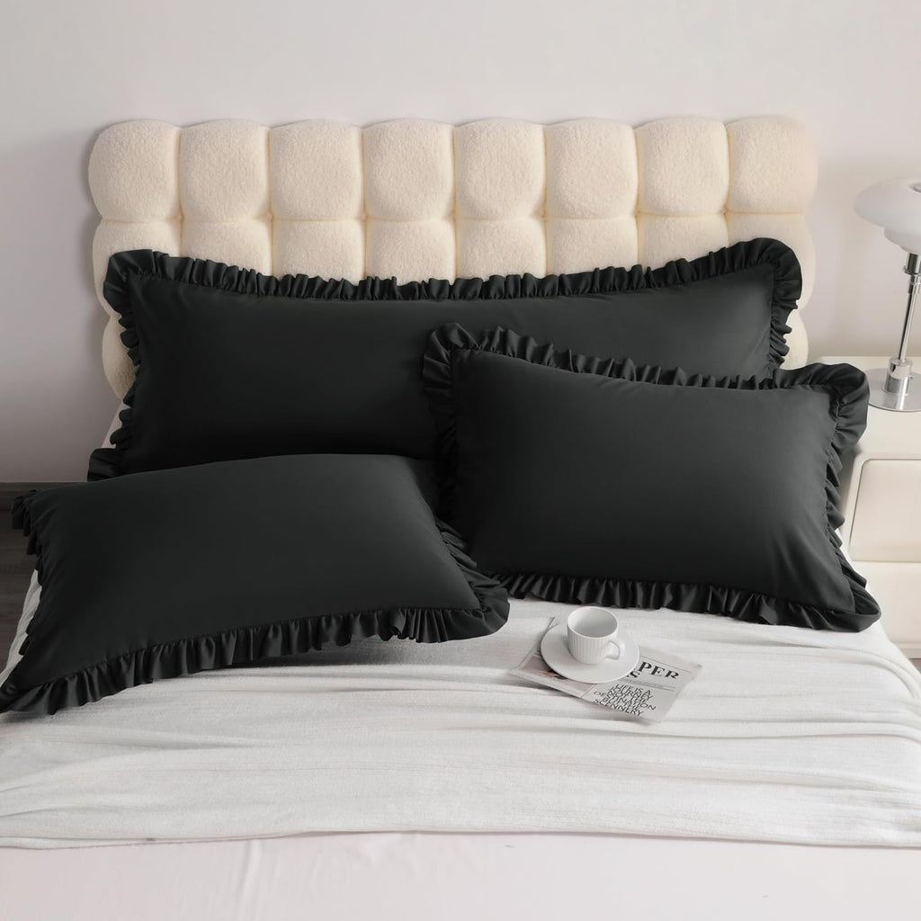 Aerlomi Ruffled Pillowcases, Queen Pillow Shams 20x30 Set of 2, Brushed Microfiber with Envelope Closure, Soft Wrinkle-Resistant, Bl…