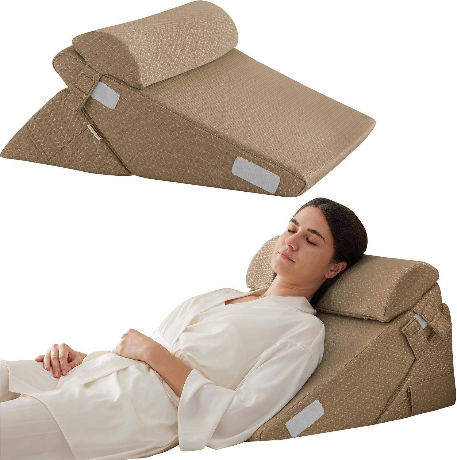 Bedluxe 3Pcs Orthopedic Bed Wedge Pillow Set, Foam Wedge Pillow Post Surgery for Back, Leg and Knee Support, Adjustable 9&12 Inch Folding T…