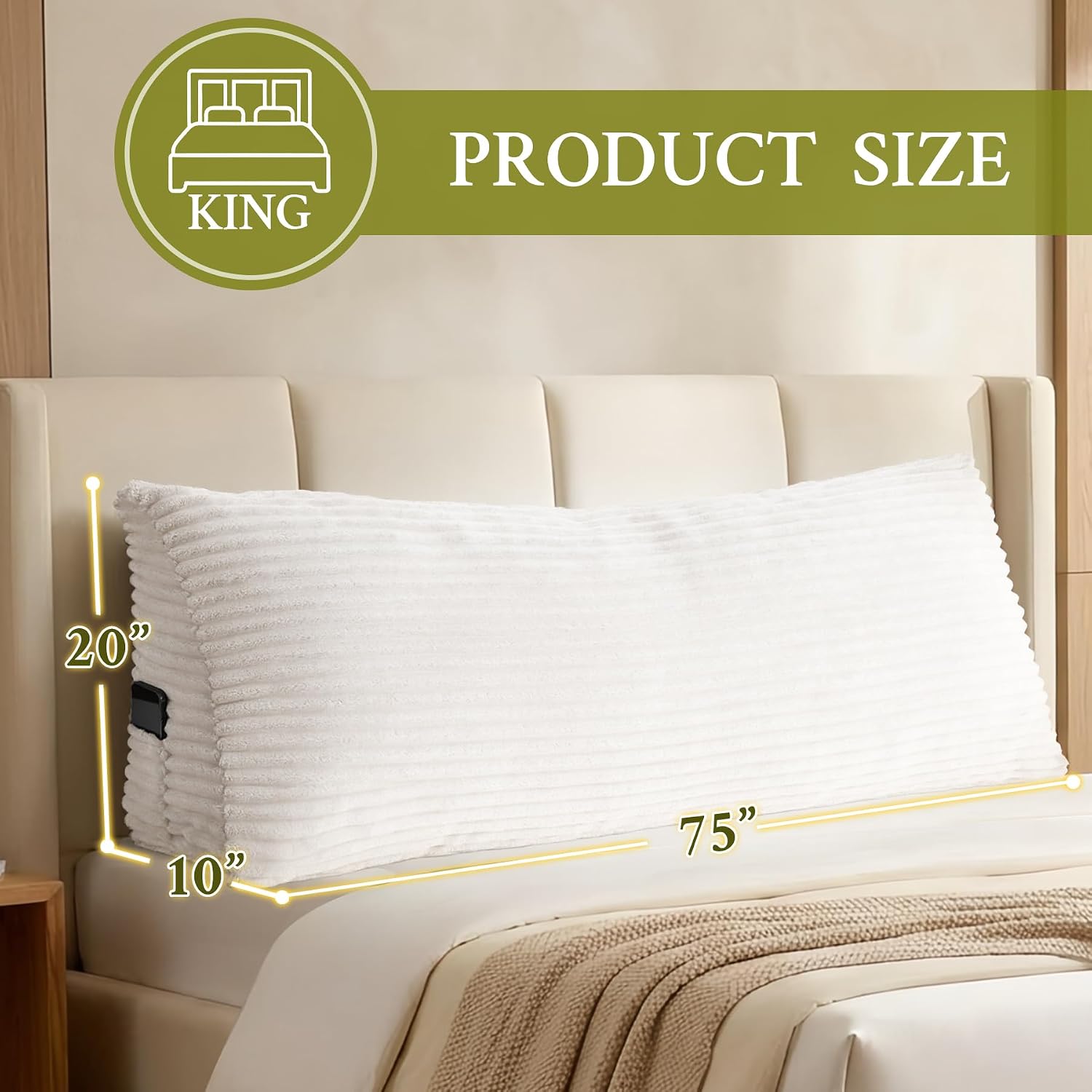 Zonamat Headboard Pillow King, Headboard Wedge Pillow, Back Rest Pillows for Sitting, Reading, Working, Triangle Pillow with Removable Cove…