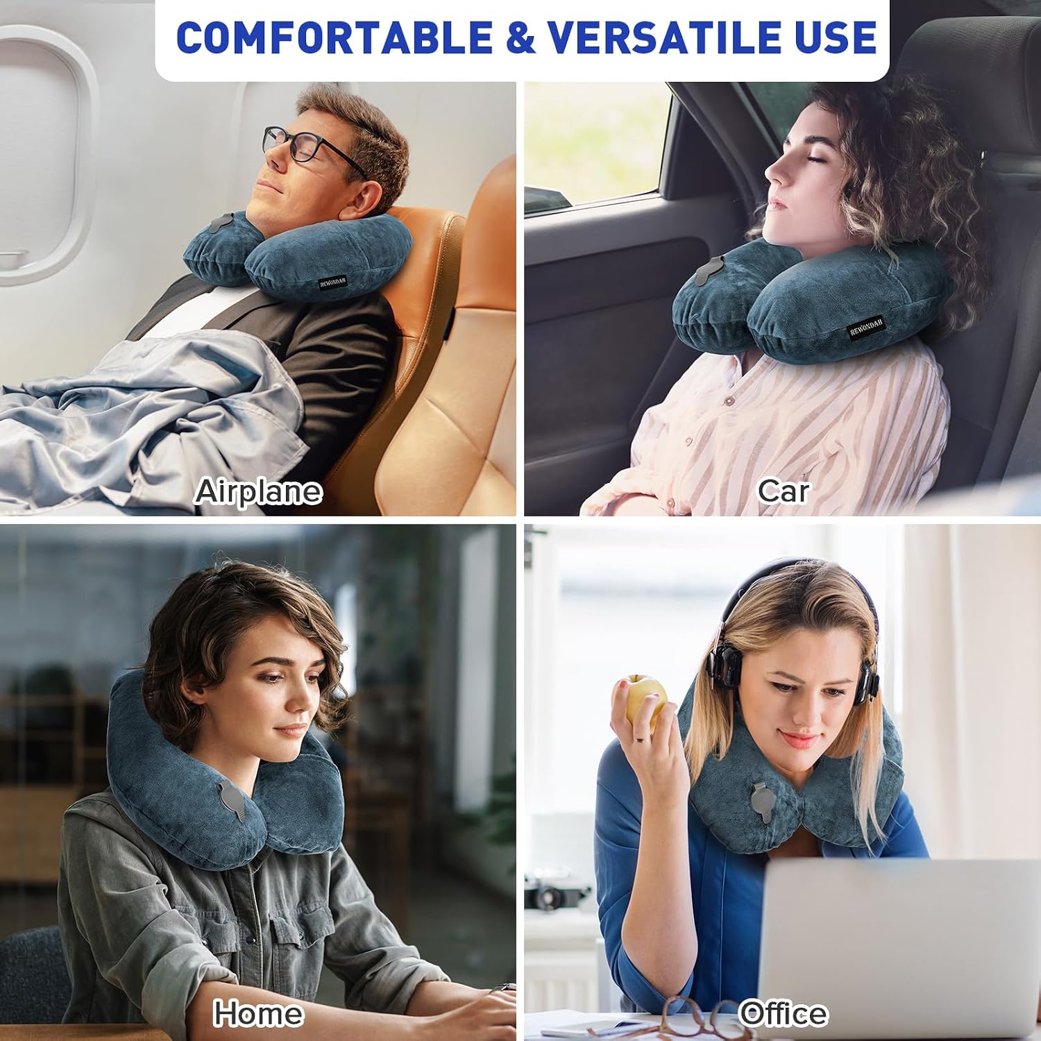 Rewondah Neck Pillows for Travel, Inflatable Travel Pillow, Inflatable Neck Pillow for Traveling Airplane with Soft Velour Washable…