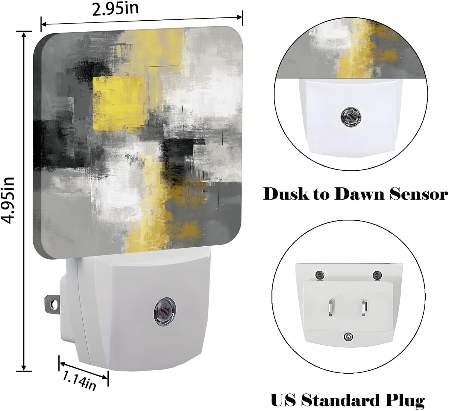 Abstract Oil Painting Night Light, Grey and Yellow Plug Into Wall with Dusk to Dawn Light Sensors, Warm Nightlights for…