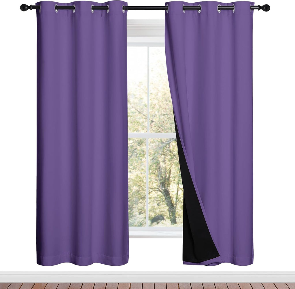 Nicetown Lilac Purple Full Shade Curtain Panels, Pair of Energy Smart & Noise Blocking Out Blackout Drapes for Dining Room Window, Thermal…