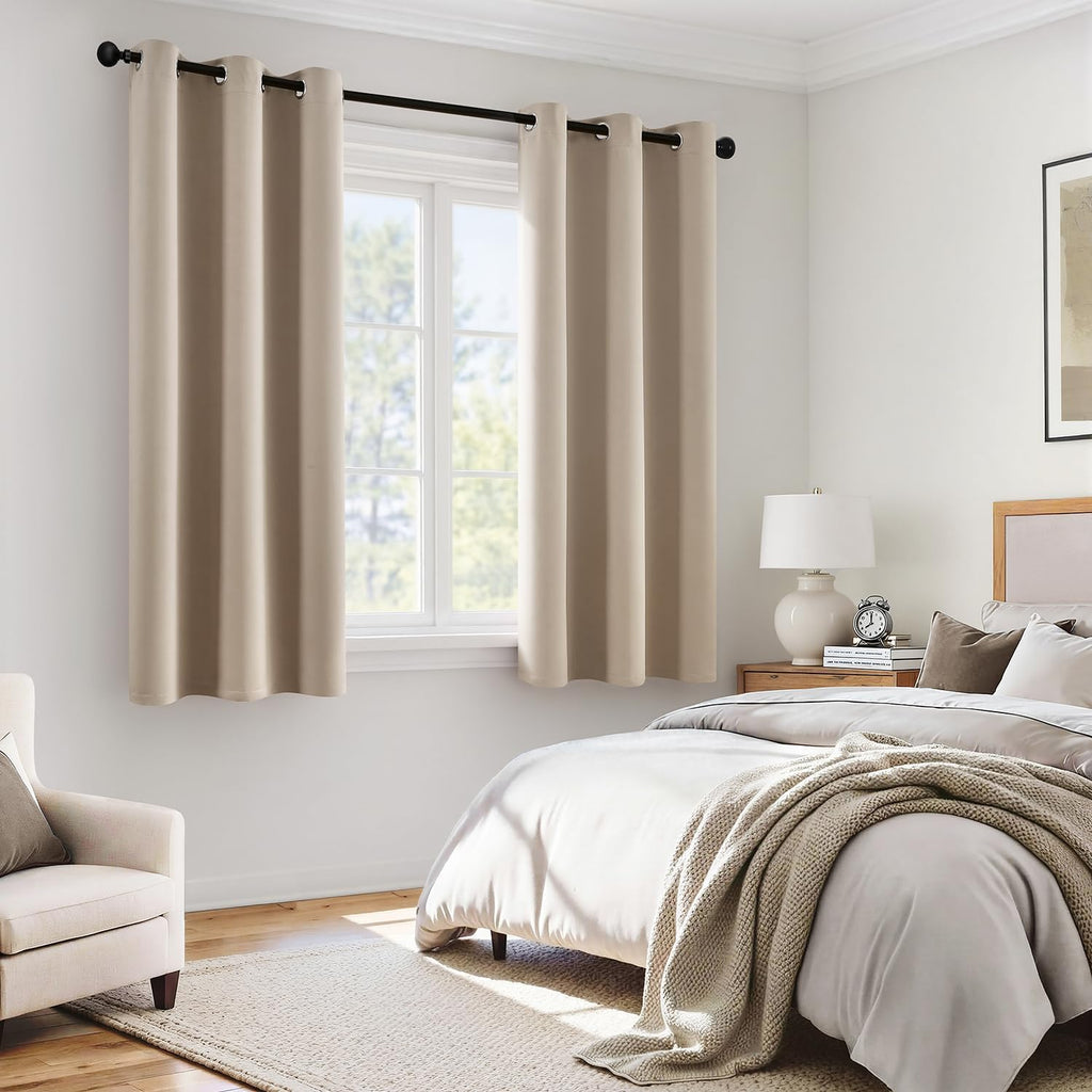 Miulee Taupe 100% Blackout Curtains for Bedroom 54 Inch Length, 2 Thick Layers Thermal Insulated Short Window Curtains with Black Liner, No…