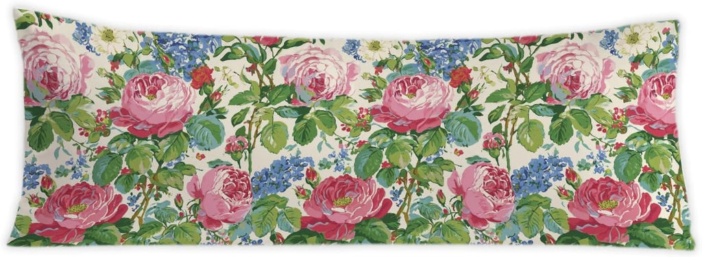 Vintage Rose Floral 20x54 Body Pillow Cover, French Country Blooming Garden Rose Flower Decorative Long Body Pillow Cases for Bed Couch