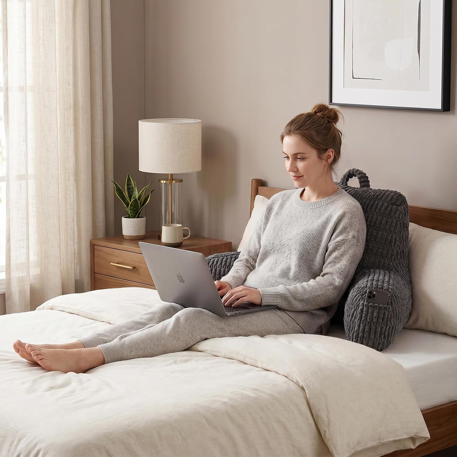 Reading Pillow for Sitting in Bed, Large Backrest Reading Pillow with Arm Rest, Back-Rest Support Cushion for Sit Up on Couch, Sofa, and…
