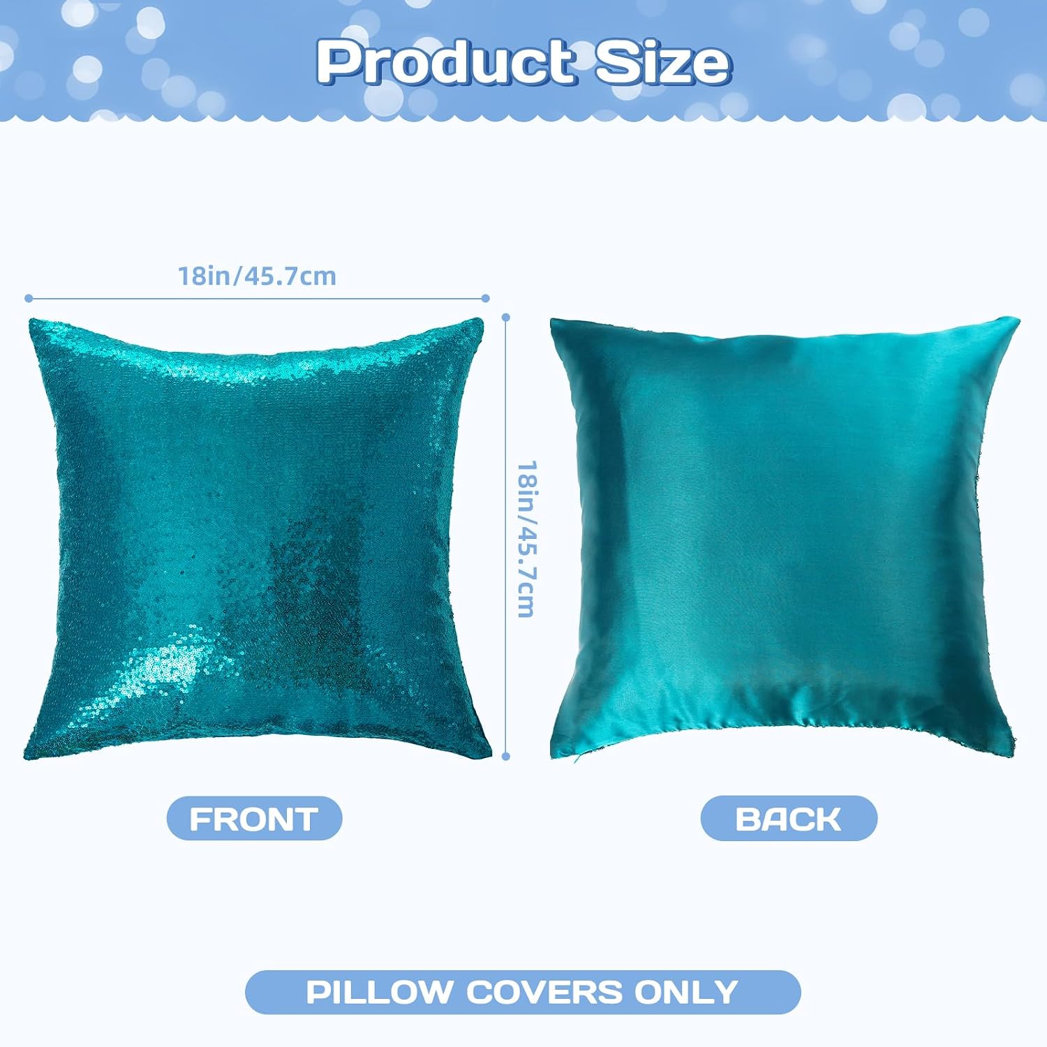 Eternal Beauty Set of 2 Sequin Decorative Pillow Cover Teal Throw Pillow Covers for Couch Throw Pillows 18 X 18 Inches