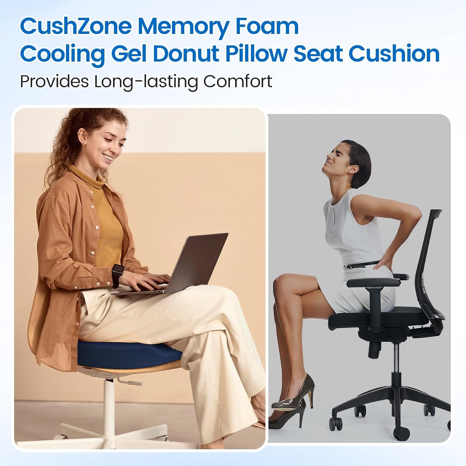 CushZone Donut Pillow Seat Cushion - Cooling Gel Donut Chair Cushions, Memory Foam Seat Cushion for Office & Home, Car Seat Cushion and But…