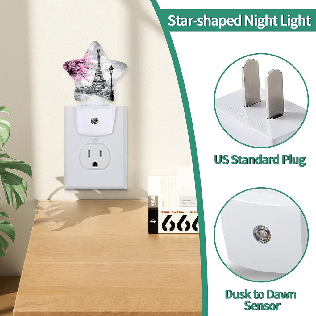 Star Night Light Plug in, Eiffel Tower Dusk to Dawn Sensor Night Light, Soft Glow Lamp for Kids Bedroom Nursery Hallway Bathroom, Energy…