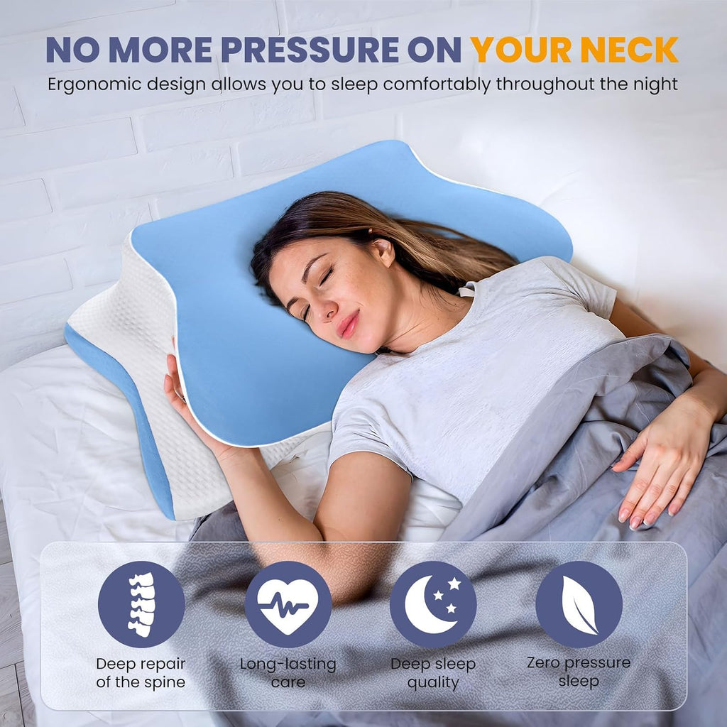 A-Pce Cervical Neck Pillow for Neck and Shoulder, Odorless Memory Foam Pillows & Soft Silk Cover, Ergonomic Orthopedic Neck Support…