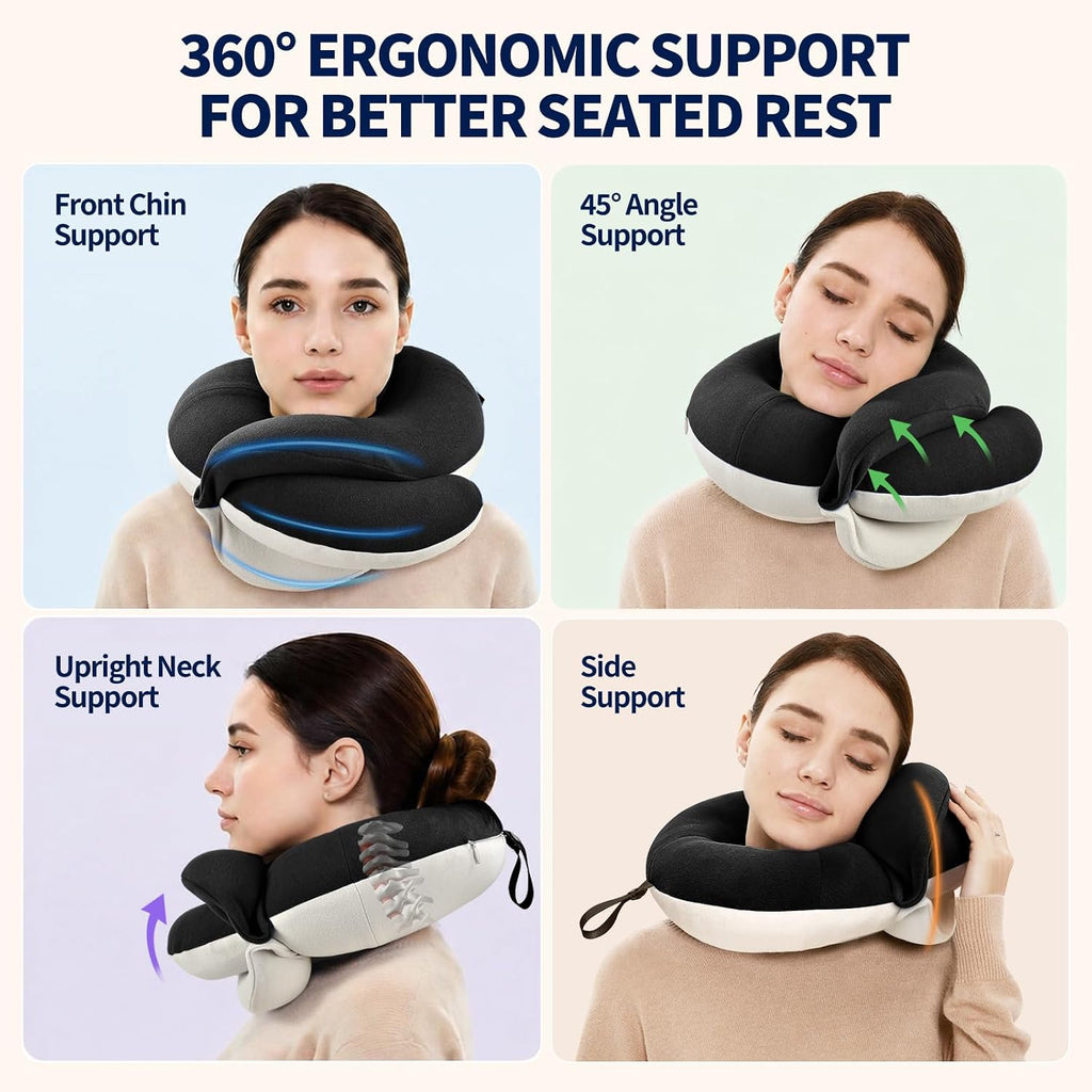 BUYUE Travel Neck Pillows for Airplanes, Memory Foam 360° Head Support Sleep for Long Flight, Skin-Friendly & Breathable, Kit with Eye…
