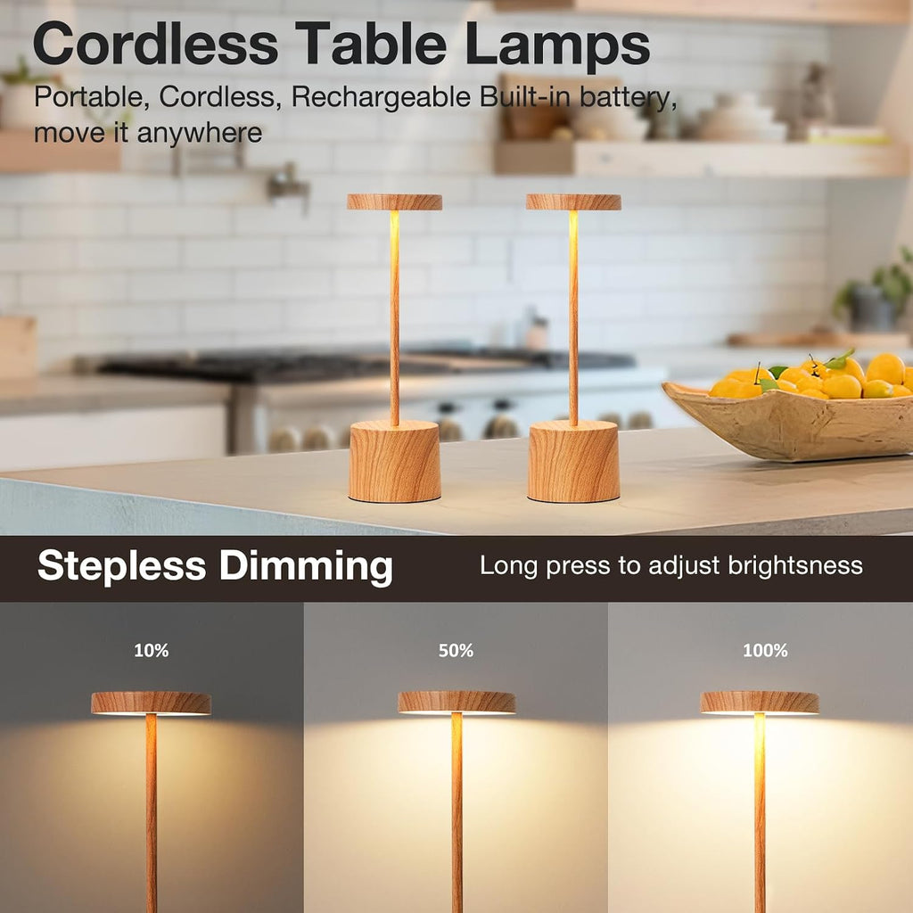 Kakanuo Wooden Rechargeable Cordless Lamp - Touch Control, 3 Color Temperature, LED Outdoor Wireless Lamp, Battery Operated Lamps…