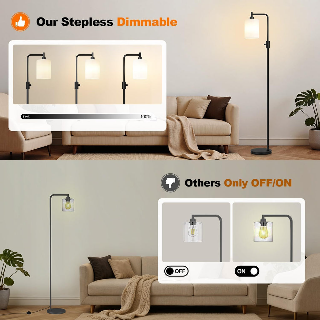 Upgraded】Dimmable Floor Lamp for Living Room with Frosted White Glass Shade, Modern Industrial Floor Lamp with 900LM Bulb Included…
