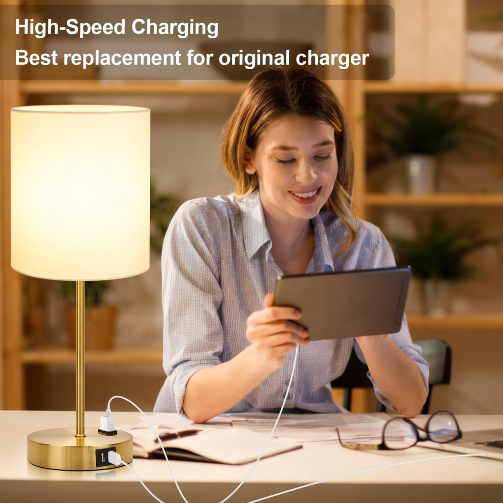 Lynnoland 2 Pack Touch Control Table Bedside Lamps with 2 USB & AC Outlet, 3-Way Dimmable Bedside Nightstand Lamps for Bedroom Living…