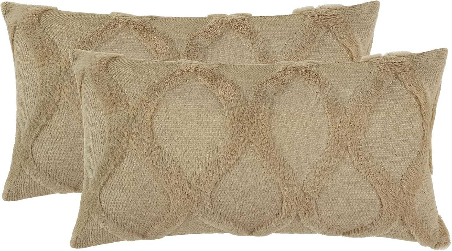 decorUhome Summer Throw Pillow Covers 12x20 Inch Set of 2, Soft Plush Faux Fur Wool Lumbar Khaki Accent Couch Pillow Covers for Modern Farm…