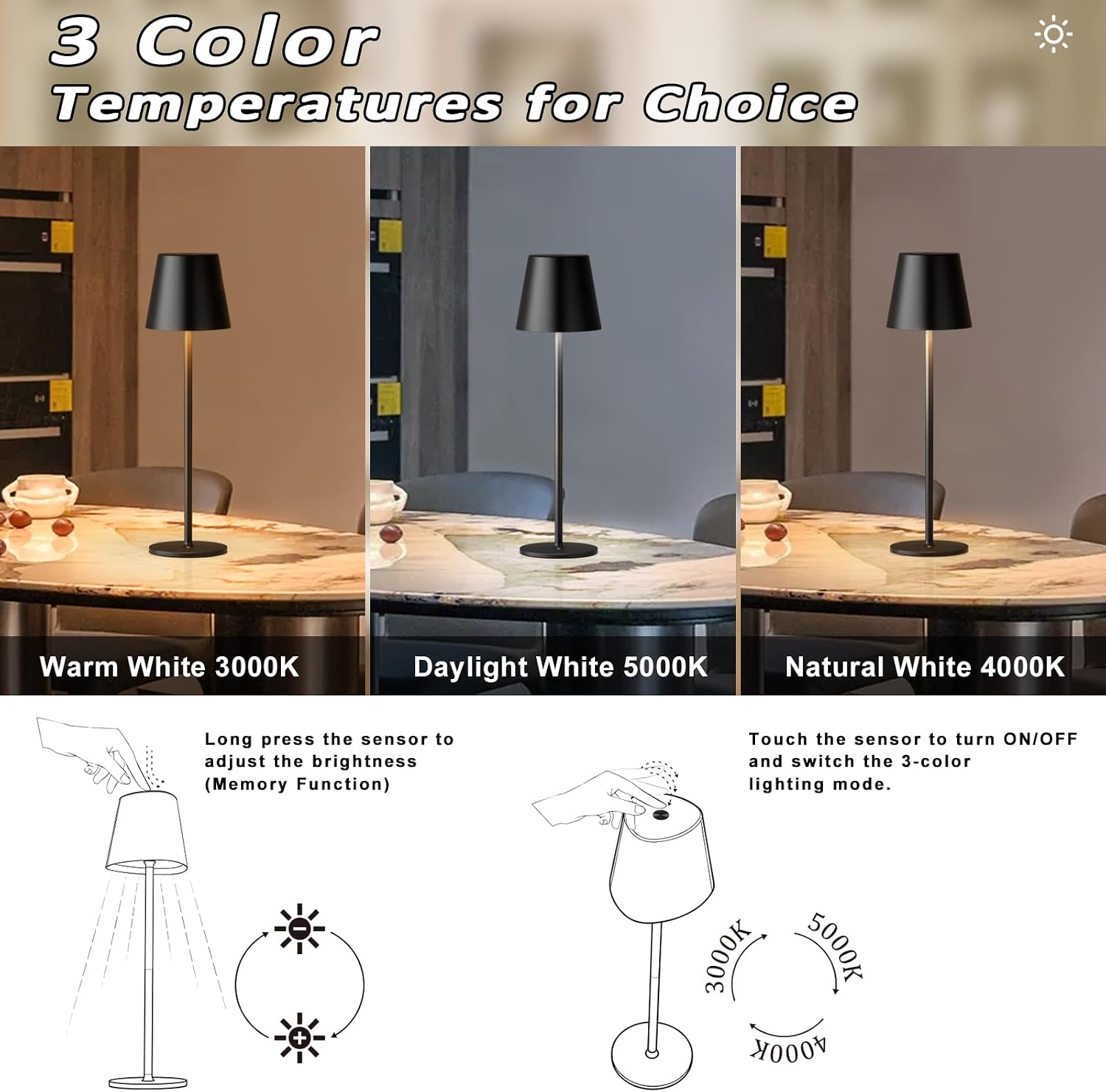 Kakanuo Cordless Table Lamps Pack of 4, Portable LED Battery Operated Lamp, Wireless Rechargeable Lamp, 3 Color Stepless Table Lamp for…