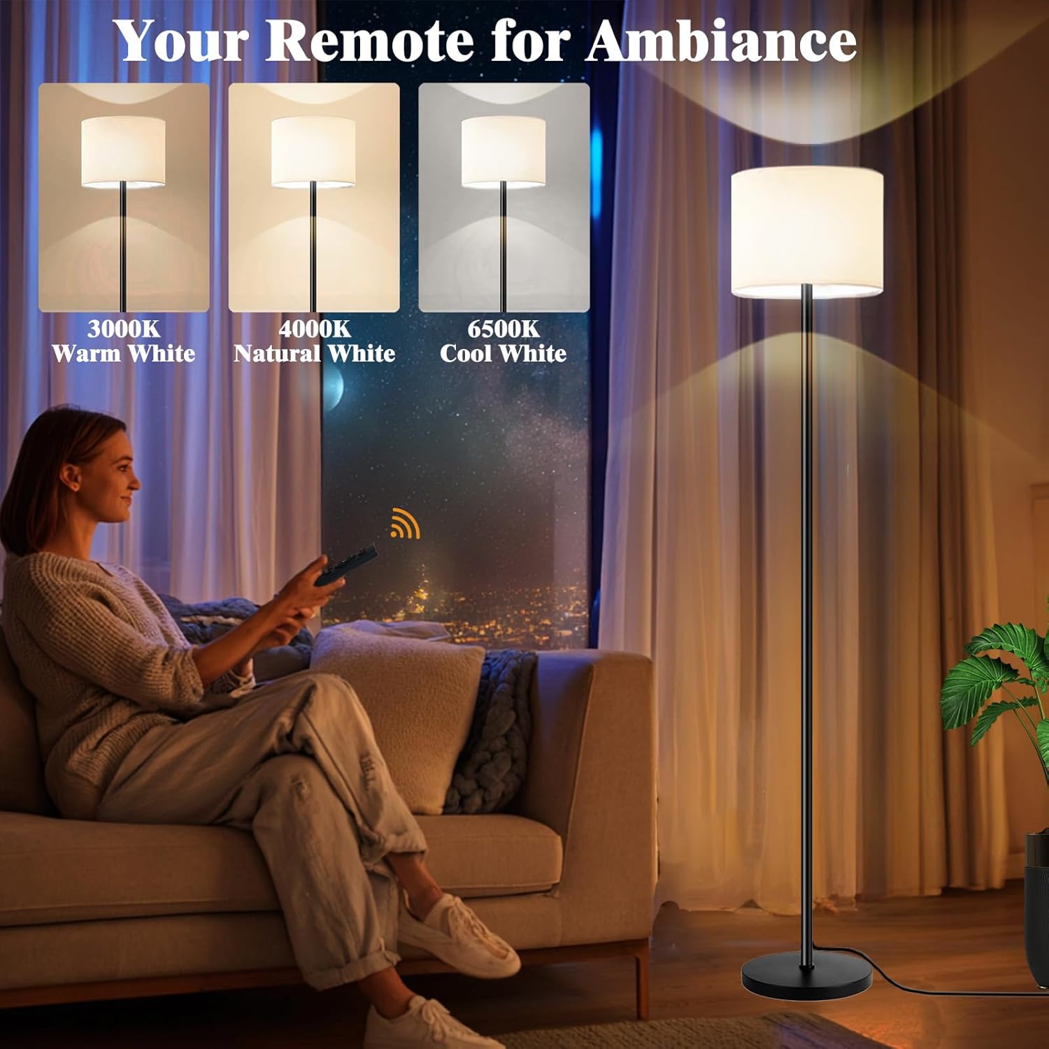 Smart Floor Lamp with APP & Remote Control - Dimmable RGB & White Light (3000K-6500K) for Living Room, Bedroom, Office - Modern Standing…