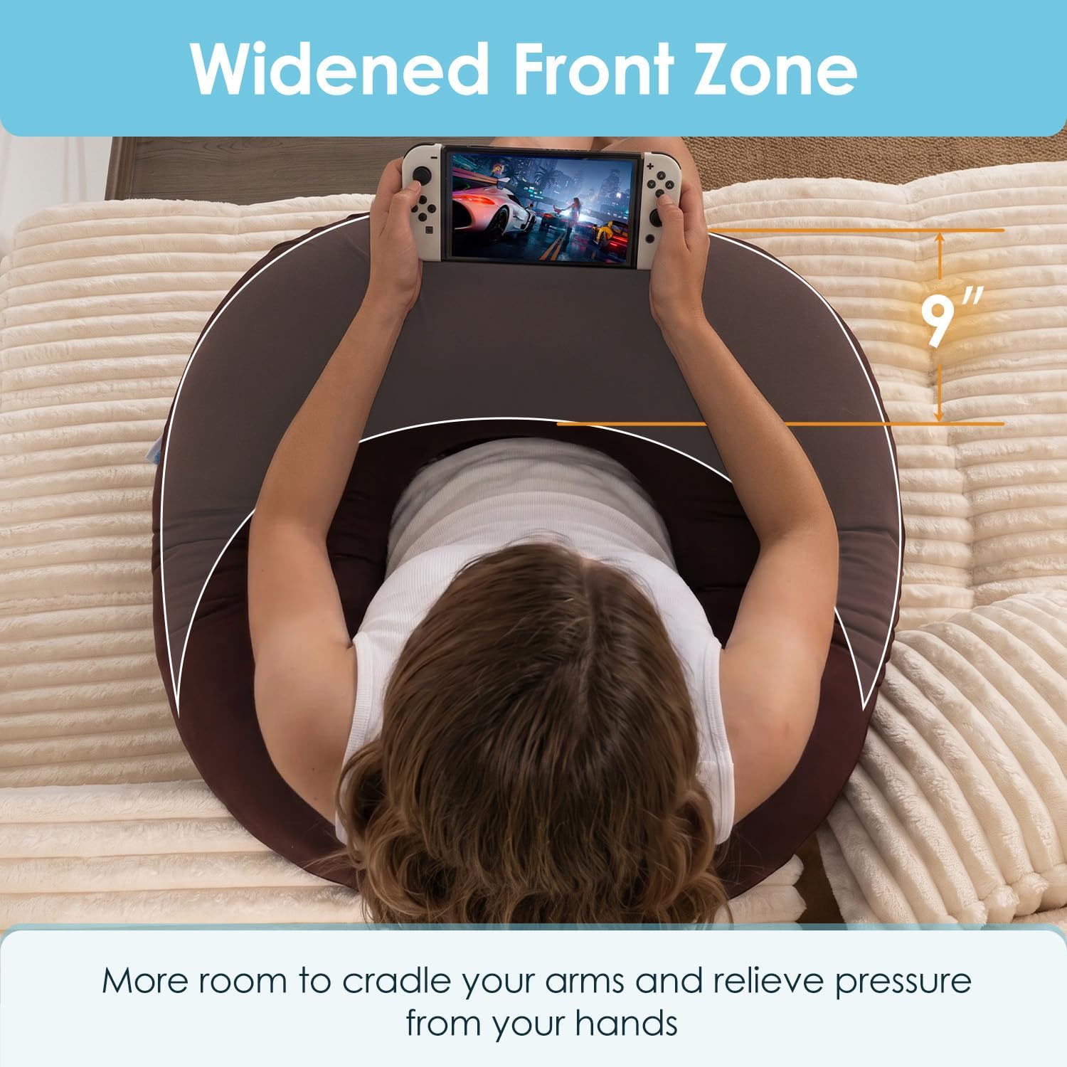 QUEEN ROSE Reading Pillow for Gaming, Lap Desk Pillow for Sitting in Bed or Sofa, Compact Arm Support Pillow for Reading, Playing or…