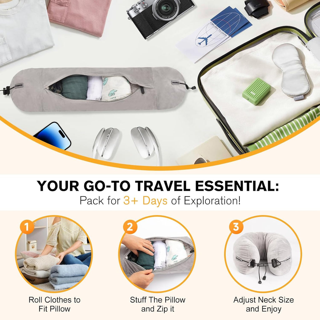 DreamShore Travel Pillow for Extra Luggage: Stuffable Neck Pillow with Adjustable Neck Size | Fits 3+ Days of Travel Essentials |…