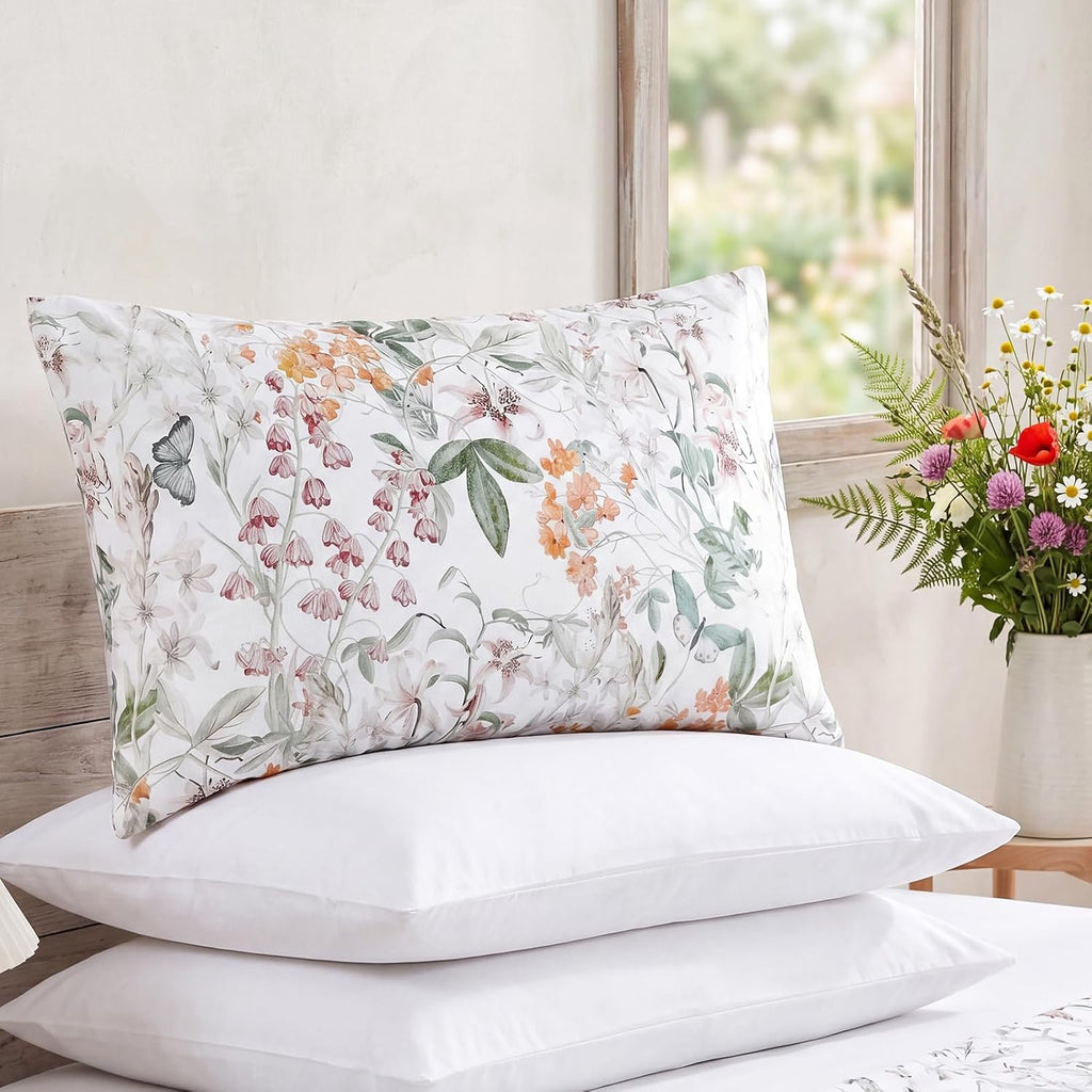 Bedorm Queen Size Pillow Cases Set 100% Cotton Pillow Covers 2 Pieces Yellow Flower Botanical Print Floral Pillow Case with Pocket Closure…