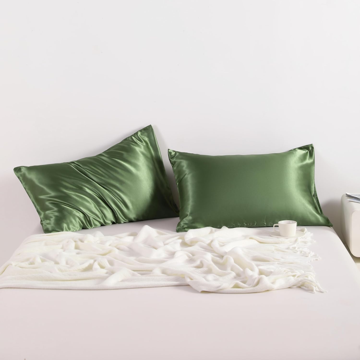 Ntbay 2 Pack Satin Queen Pillowcases for Hair and Skin, Luxurious and Silky Pillow Cases with Envelope Closure, 20x30 Inches, Olive Green 2…