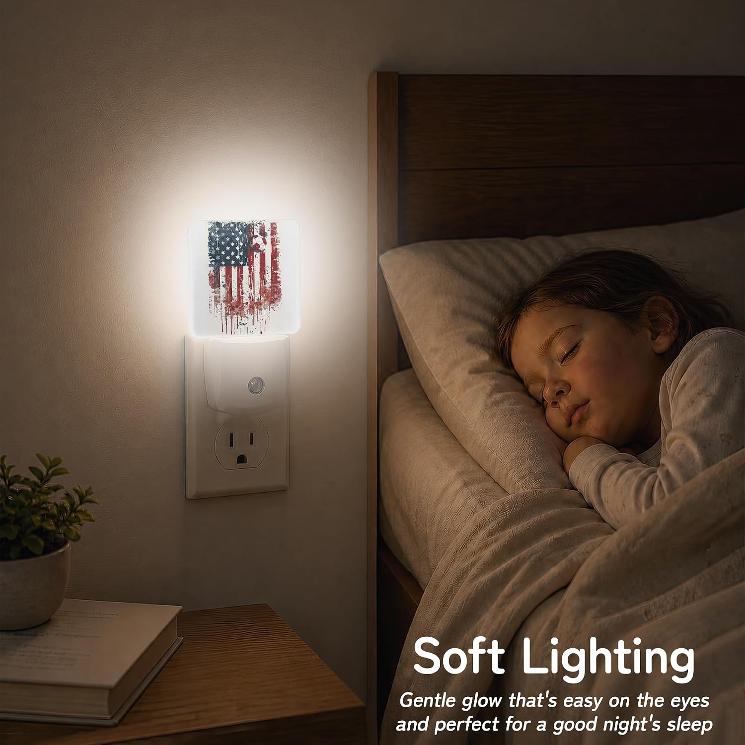 Night Light, Soccer American Flag Night Lights Plug into Wall for Bedroom Bathroom Hallway Kitchen, Dusk to Dawn Sensor Decorative Gift…