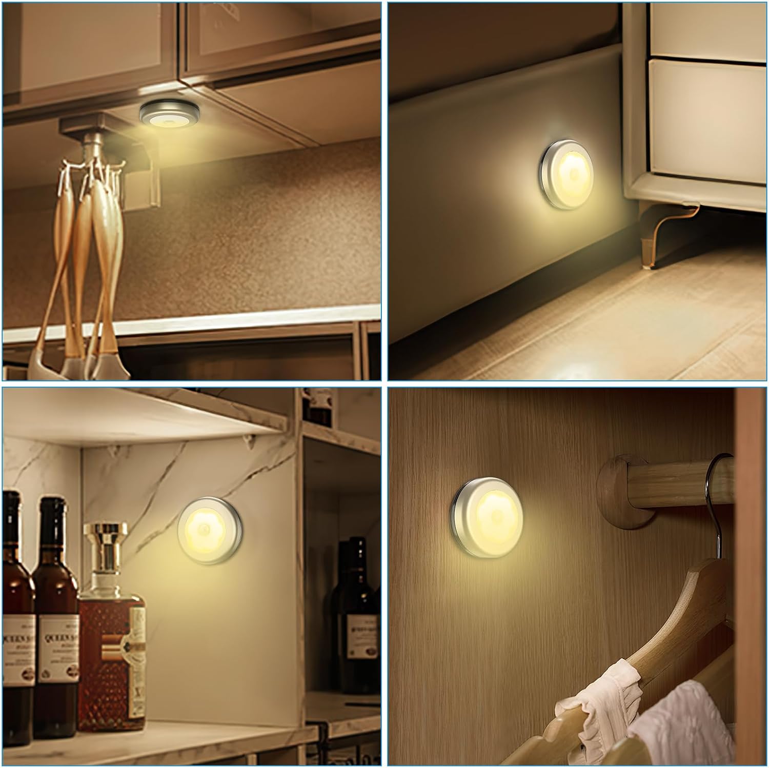 AMIR 3.15” Motion Sensor Light, 6 Pack Cordless Battery-Powered LED Night Light, Stick-Anywhere Closet Lights Stair Lights, Safe Lights…