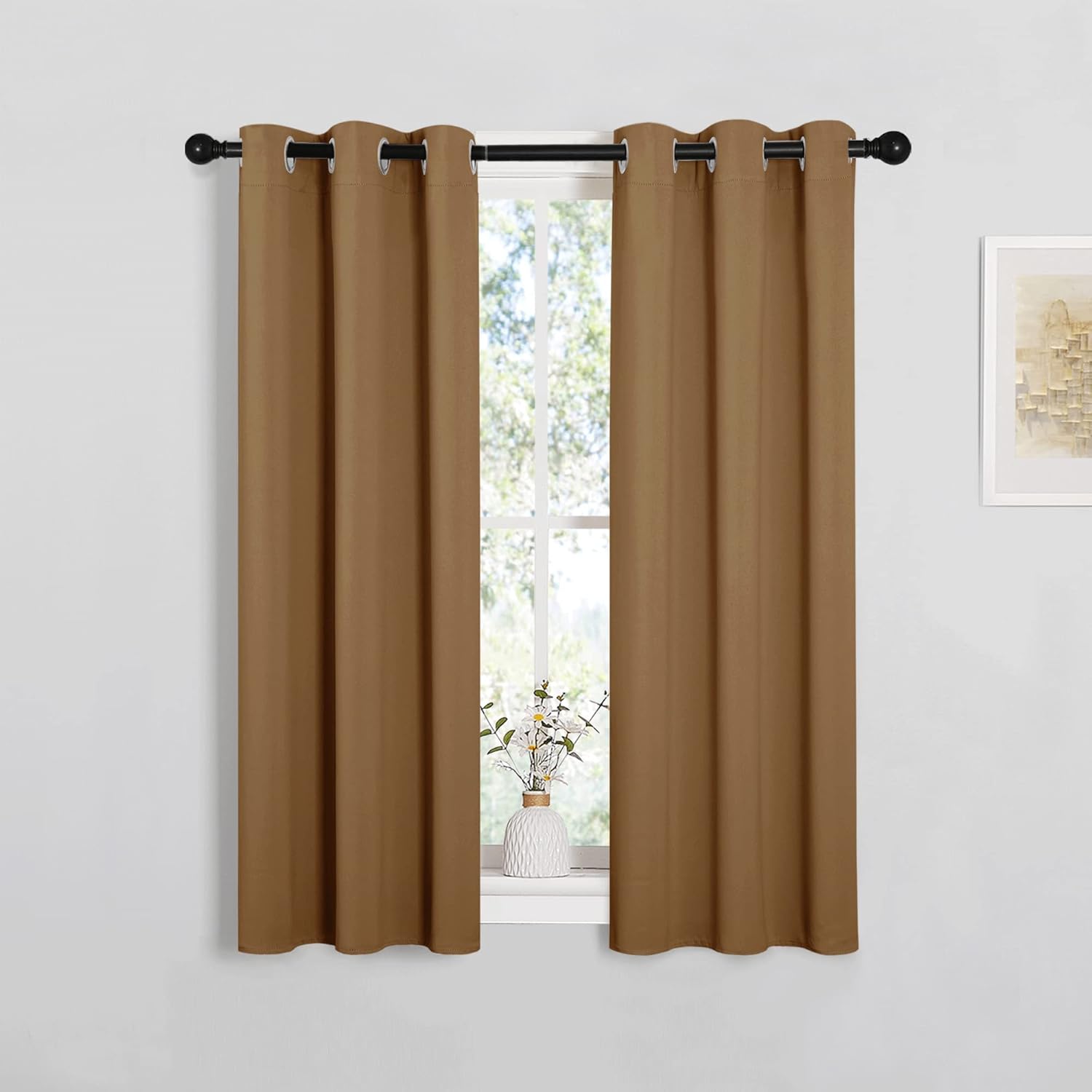 NICETOWN Sleek Blackout Curtains 40 inches Length for Small Windows, 2 Panels, Gold Brown, 29 inches Width, Noise Reducing and Block…