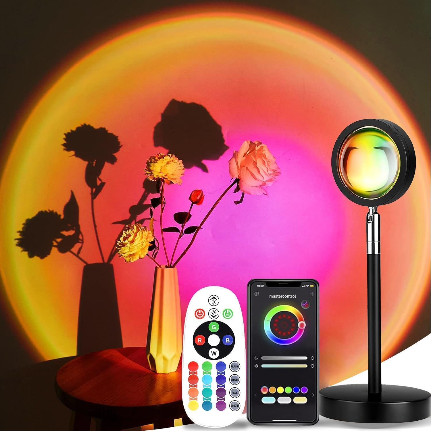 Sunset Lamp Projection, Sunset Night Light Rainbow Projector 180° 16 Color Changing 4 Modes, Vlog, Photography, Decorative, Party Decor…
