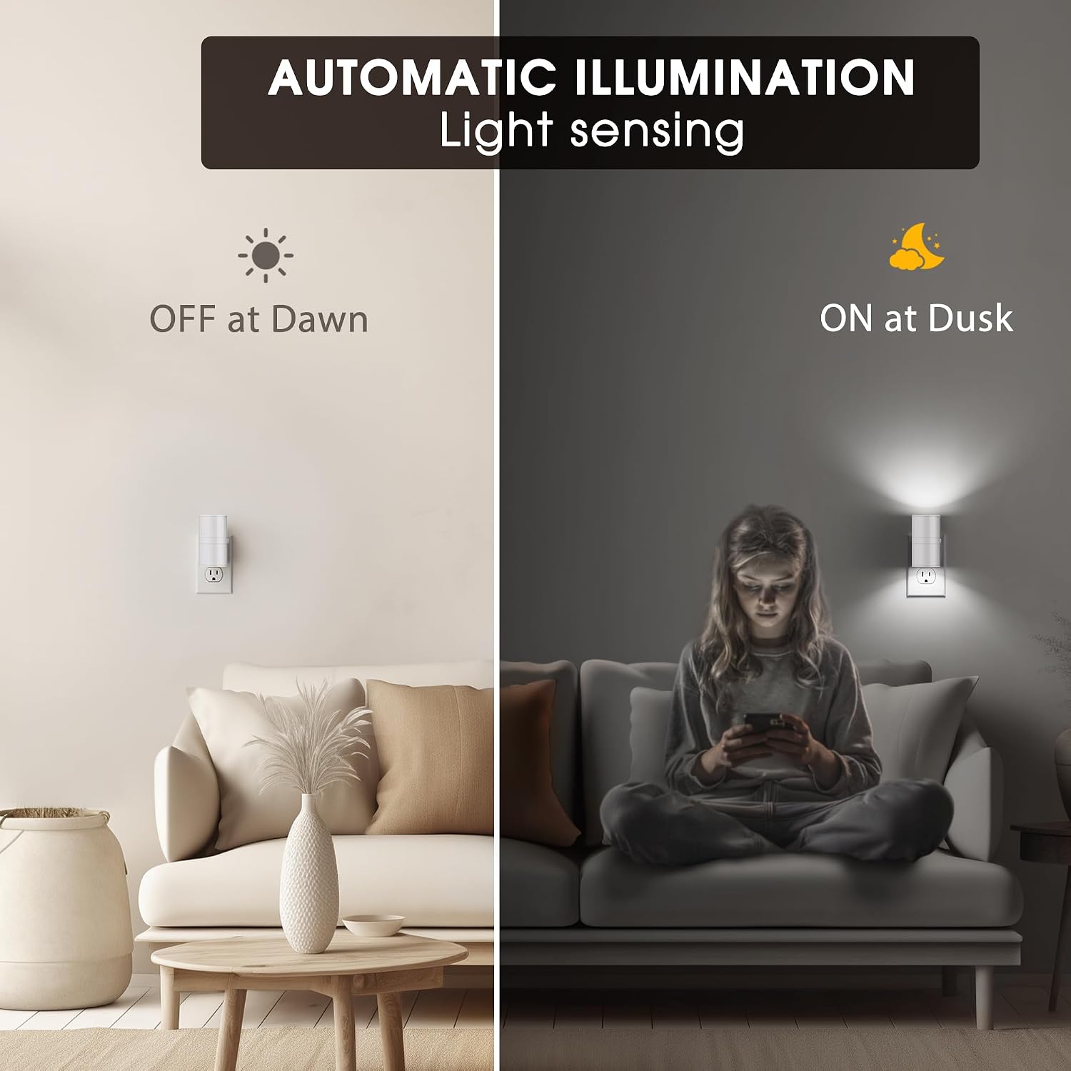 Briignite Night Lights Plug into Wall, Modern LED Night Light Plug in, Dusk to Dawn Sensor, 5000K Daylight, 0-100LM Adjustable…