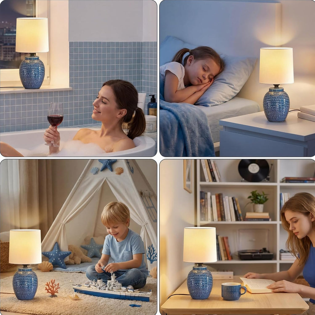 EJIAXIN Small Bedside Lamps -13.75" Farmhouse Table Lamps - Classic Ceramic Table Lamp for Bedroom, Living Room, Nightstand, Office, Side…