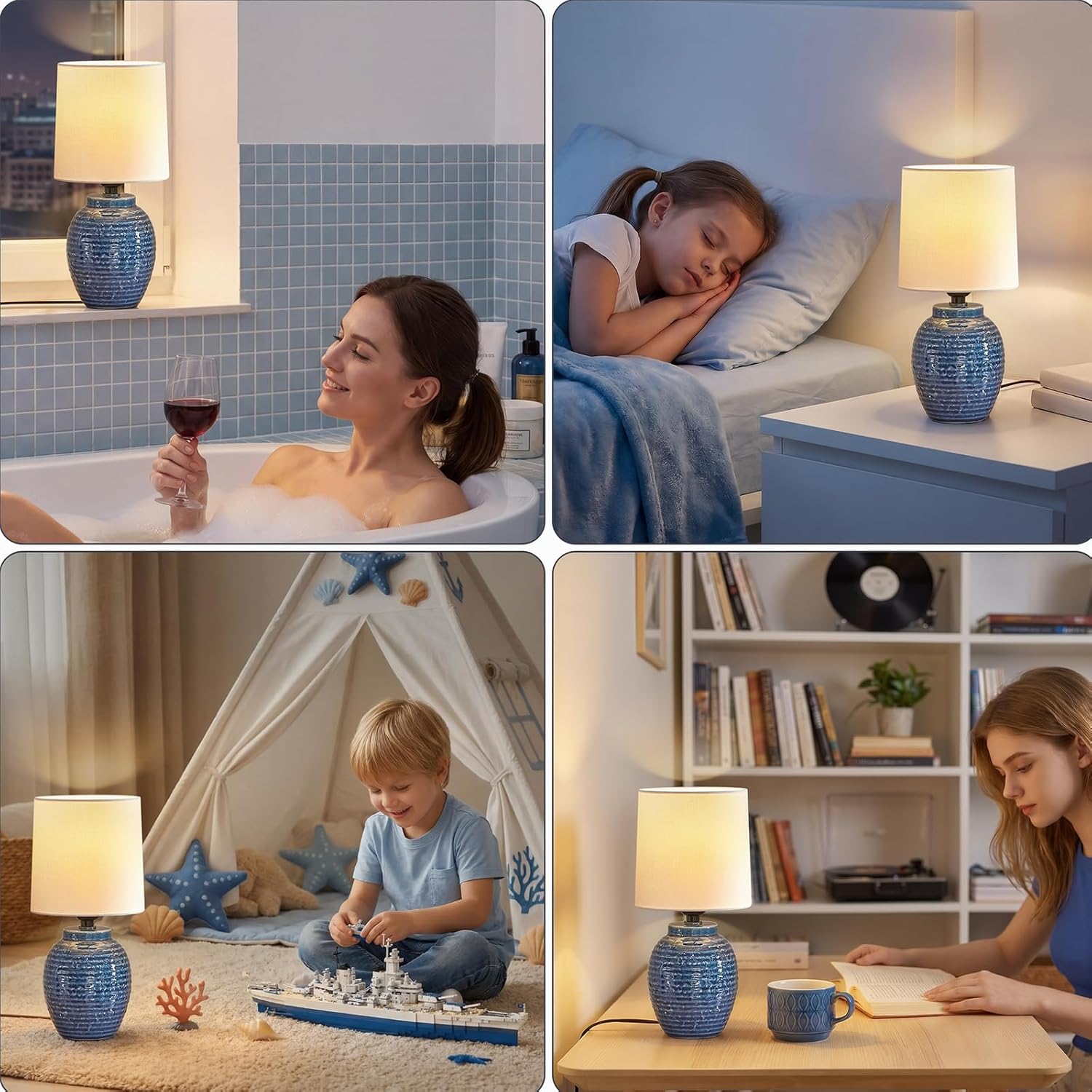 EJIAXIN Small Bedside Lamps -13.75" Farmhouse Table Lamps - Classic Ceramic Table Lamp for Bedroom, Living Room, Nightstand, Office, Side…