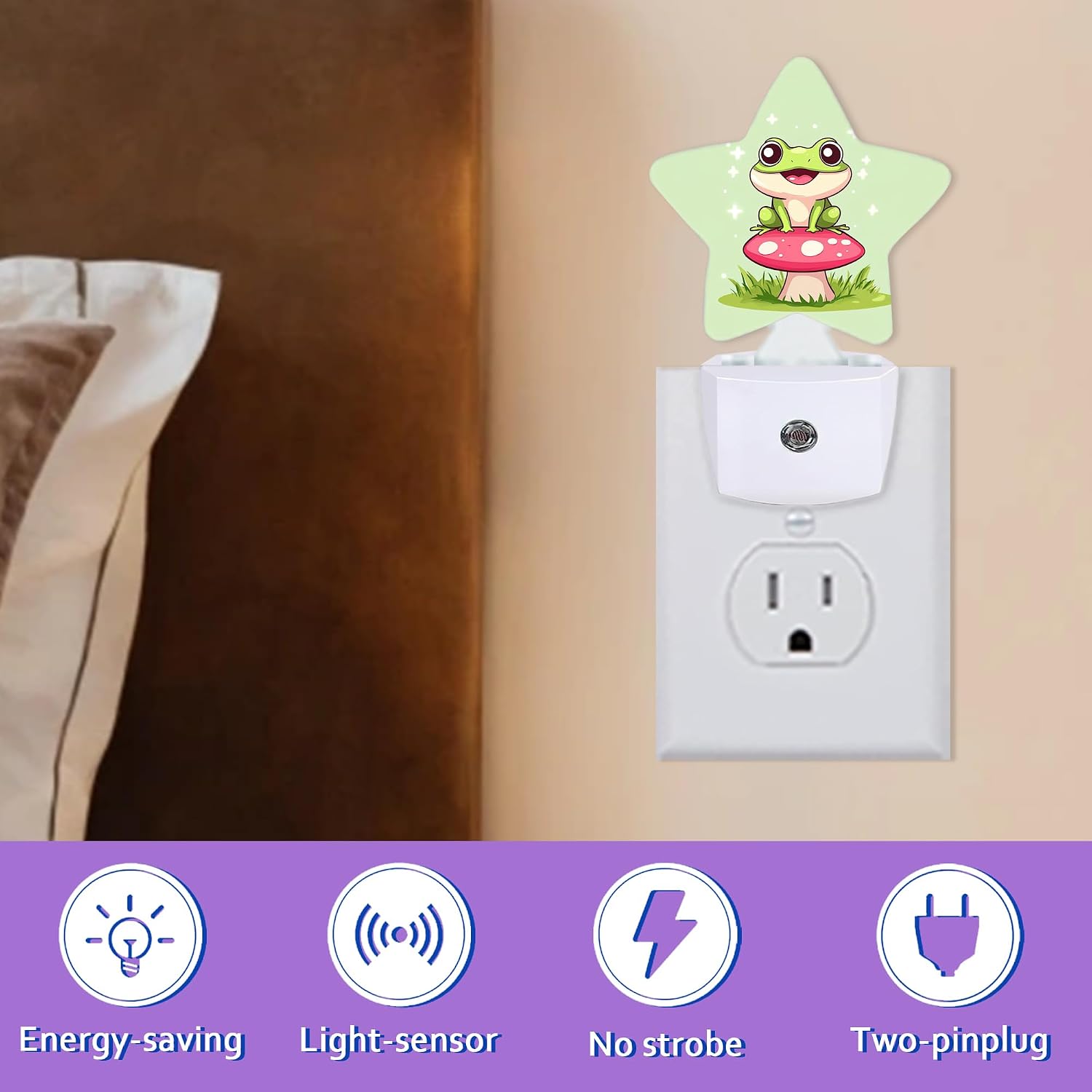Cute Frog Night Lights Plug Into Wall, Red Mushroom Dusk to Dawn Light Sensor Night Light for Kids, Energy Efficient Sleep Friendly Lamp…