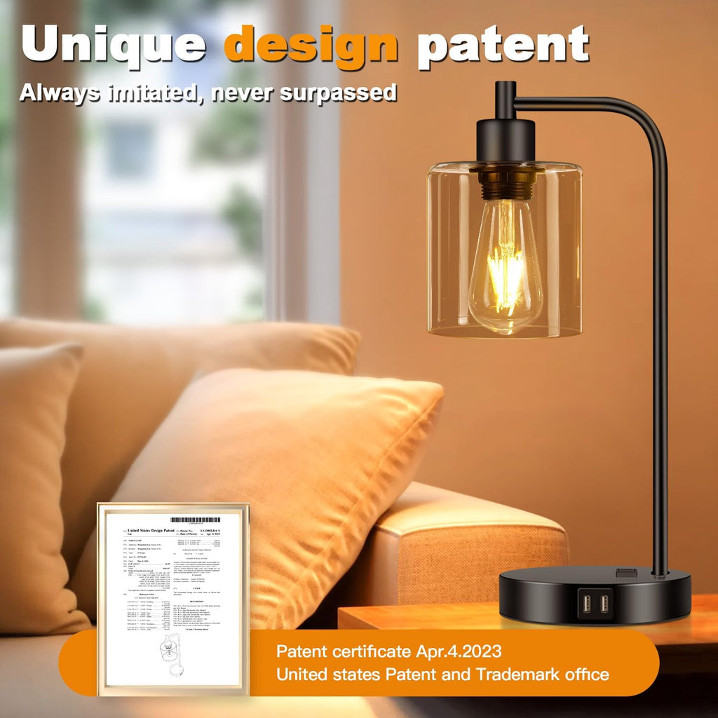 Set of 2 Industrial Touch Control Table Lamps with 2 USB Ports and AC Outlet - 3-Way Dimmable Black Bedside Lamp Nightstand Desk Lamps…