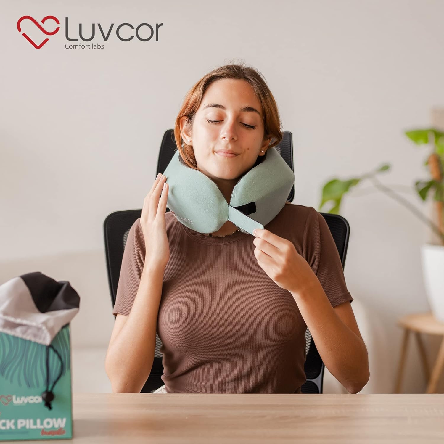 Premium Quality Memory Foam Travel Neck Pillow Bundle - Best Ergonomic Pillow for Airplane Travel, car Ride, Sleeping. Comes with Eye…