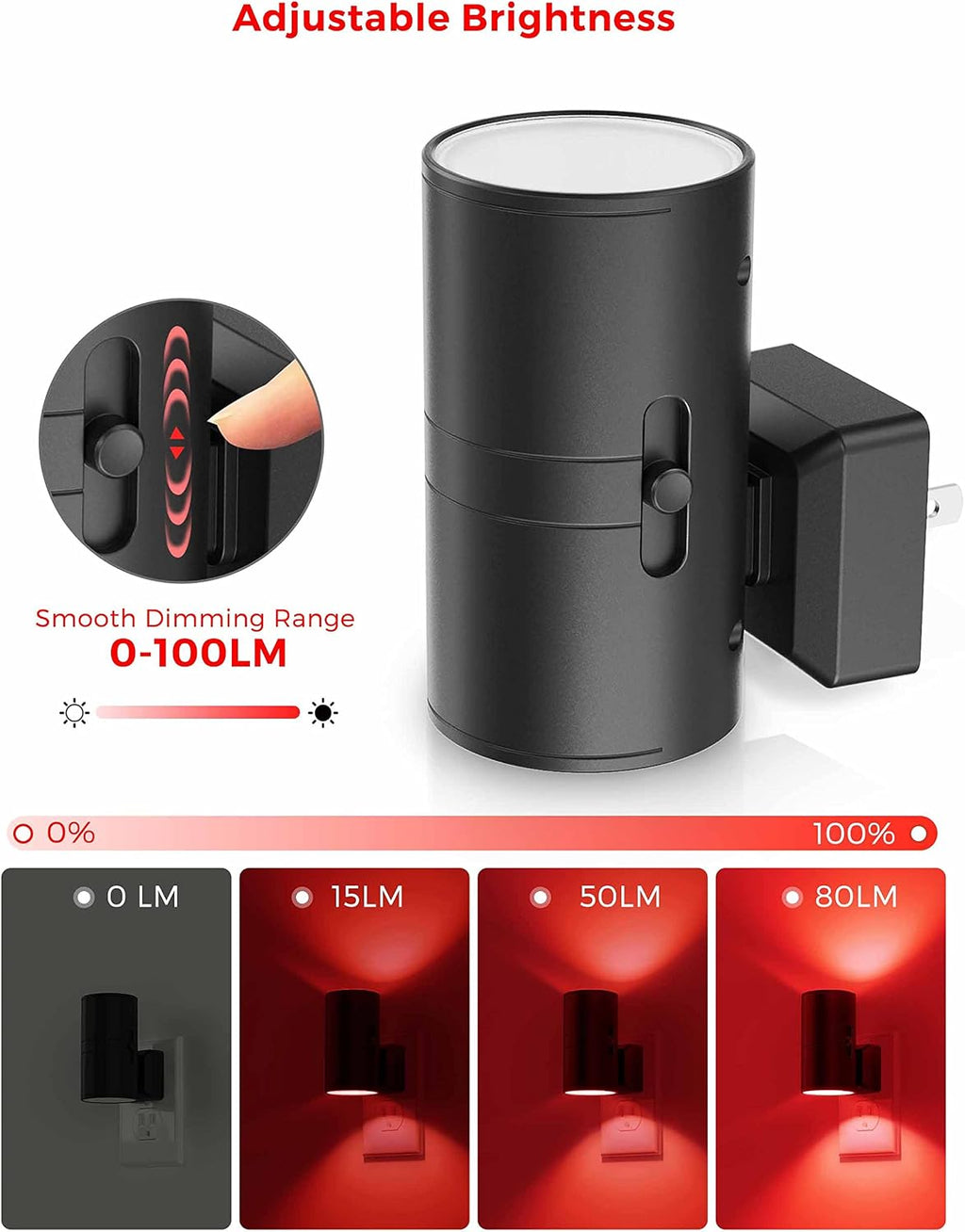 Llohasled L LOHAS LED Red Night Light, Circadian Night Lights Plug into Wall, LED Nightlights with Light Sensor, Red, Dimmable Ni…