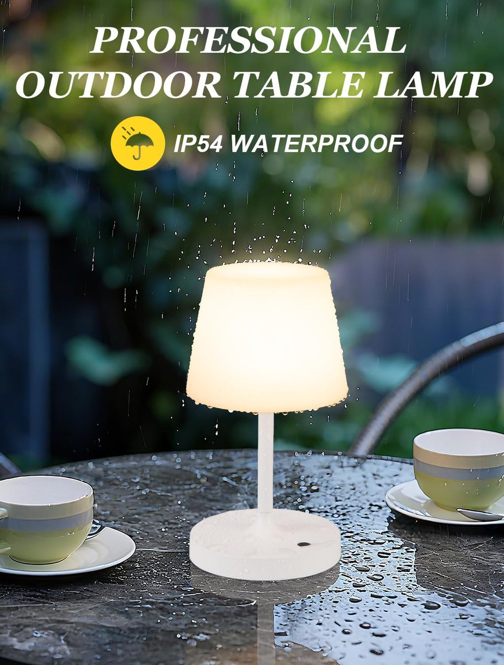 Kakanuo White Cordless Shower Lamp Waterproof, Rechargeable Table Lamp with 4000mAh Battery, Touch Dimmable Desk Light for Outdoor…