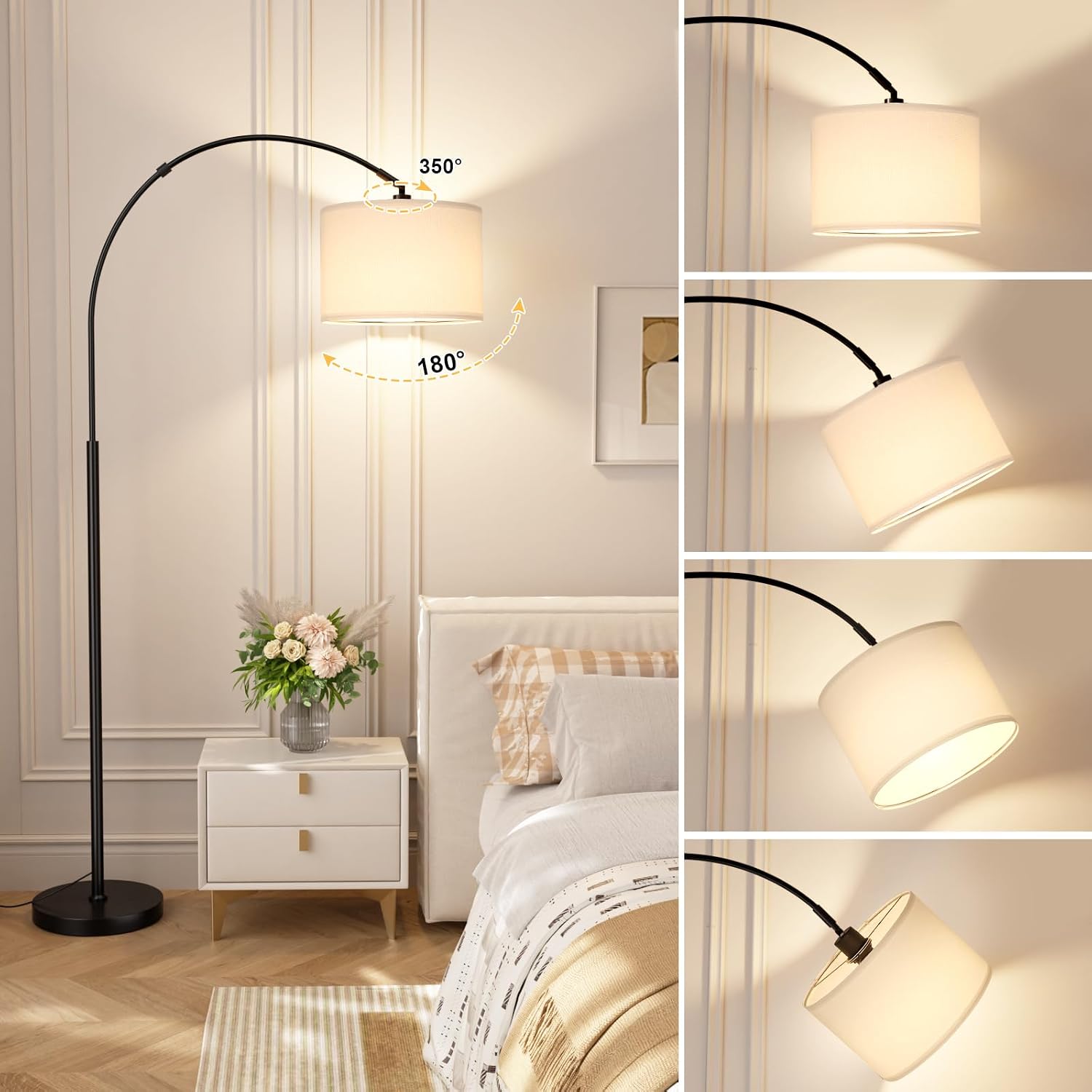 Ambimall Dimmable Arc Floor Lamp with Remote, Color Temperatures and Brightness Adjustable, Arched Floor Lamp with Rotating Head, Over…