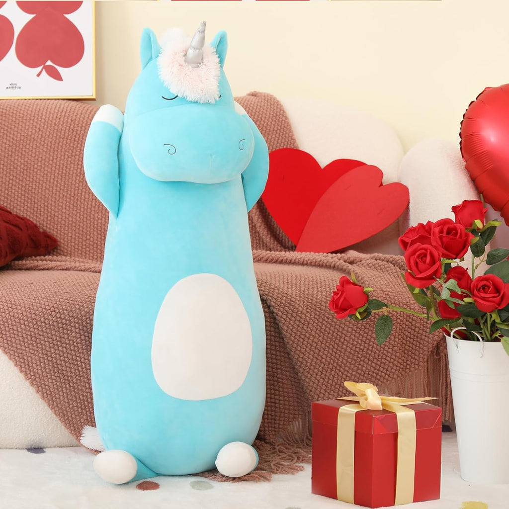 MorisMos Plush Unicorn Body Pillow, 36.2'' Giant Unicorn Stuffed Animal, Soft Unicorn Pillow, Long Hugging Plush Toy for Kid Girl Boy Adult