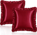 Homiest Ruffle Euro Sham Covers 26x26 Inch Set of 2, Burgundy Satin Pillow Shams with 3 Inch Wide Decorative Ruffled, European Square…