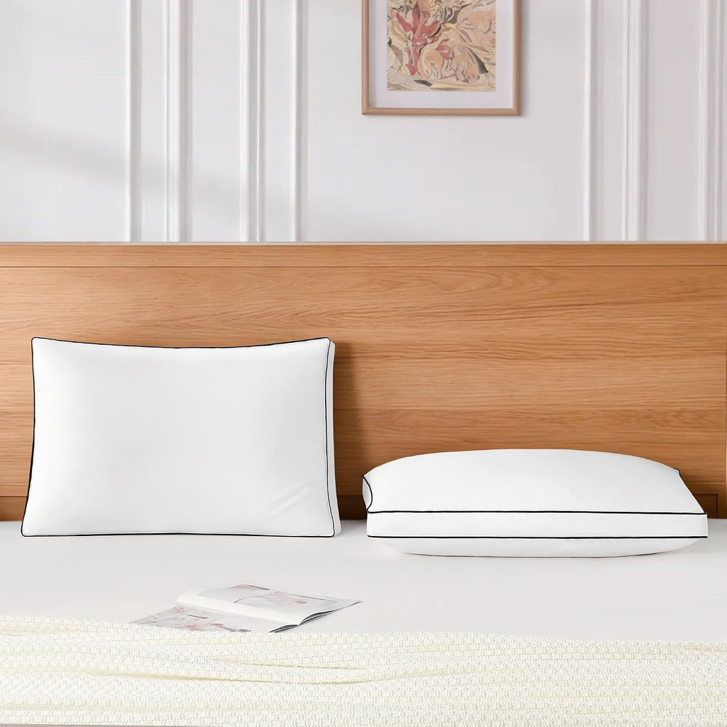 DOWNSTORIA Goose Feather Down Queen Bed Pillows 2 Pack, Luxury Hotel Collection Pillows Set of 2 with Gusset, Down Surrounded Pillow for…