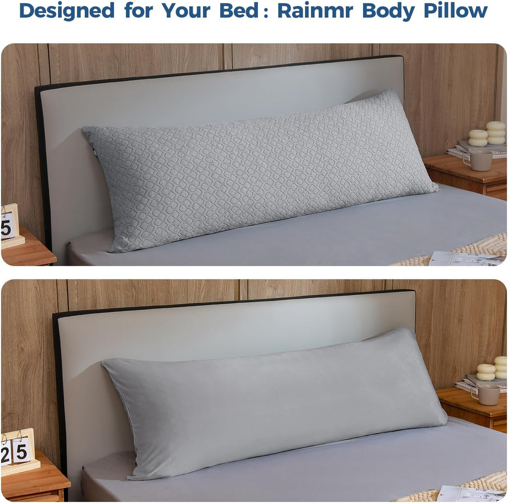 Rainmr Extra Long Body Pillow Memory Foam 160x50cm – Body Pillows for Anime Pillowcase – with Cooling Gray Pillow Cover 20 x 63 inches