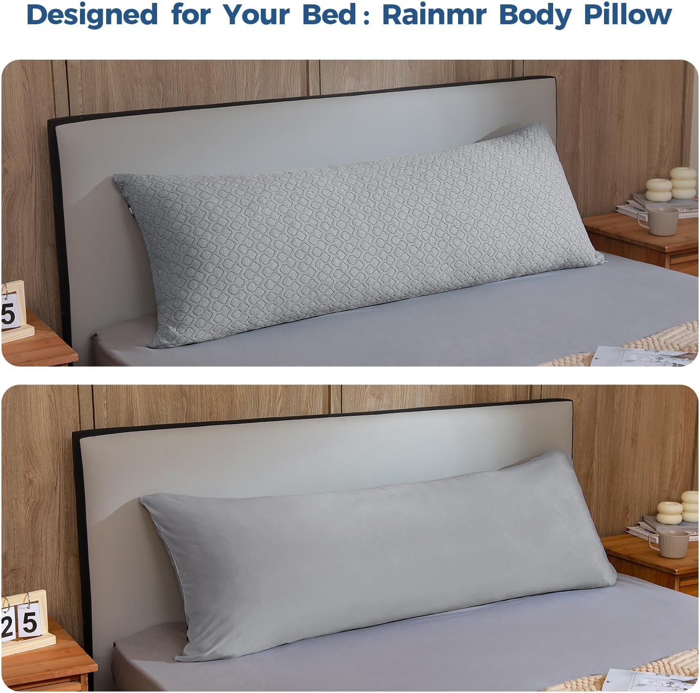 Rainmr Extra Long Body Pillow Memory Foam 160x50cm – Body Pillows for Anime Pillowcase – with Cooling Gray Pillow Cover 20 x 63 inches