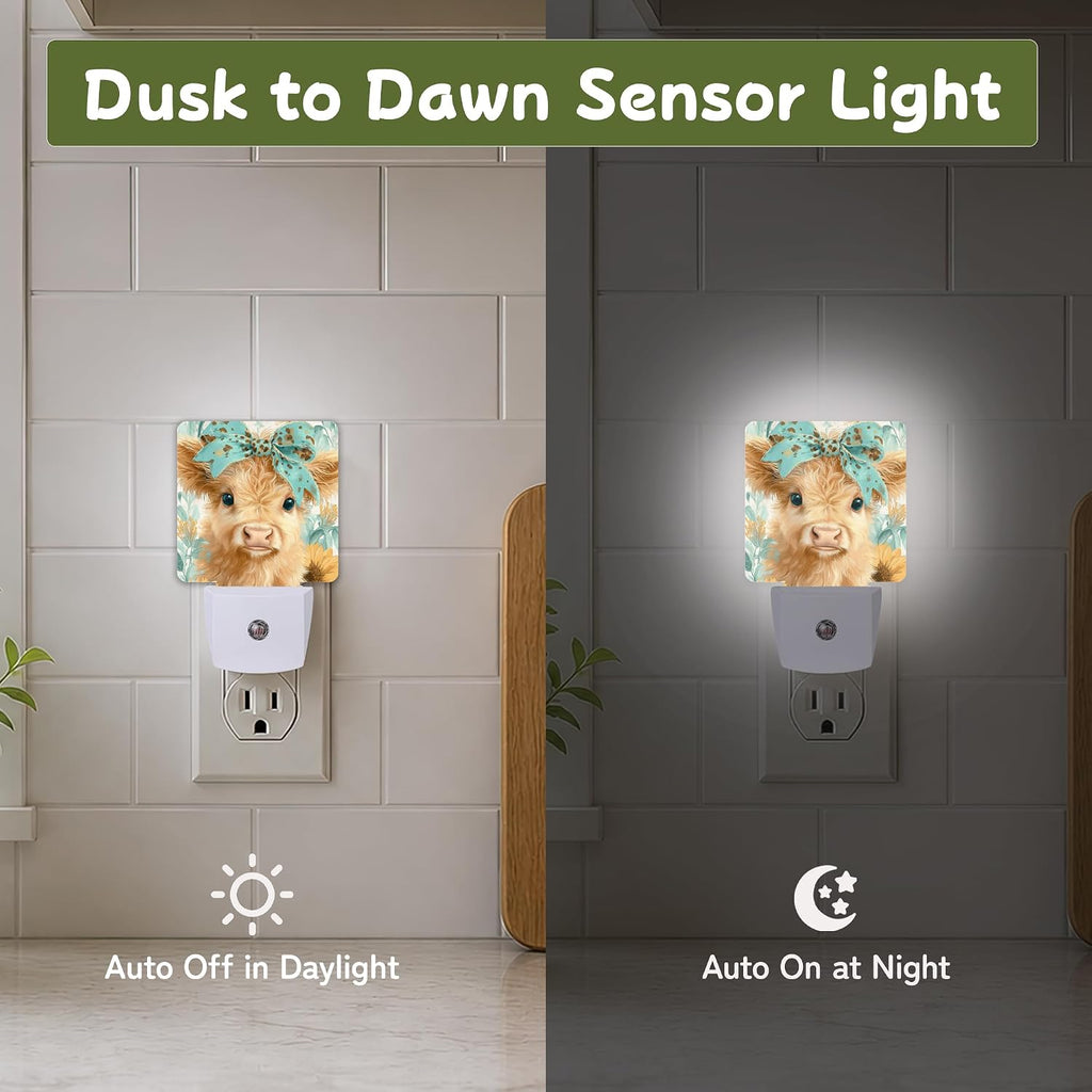 Highland Cow Calf Night Lights Plug into Wall, Night Light for Bedroom Bathroom Hallway Kitchen, Auto Dusk to Dawn Sensor Decorative Gift…
