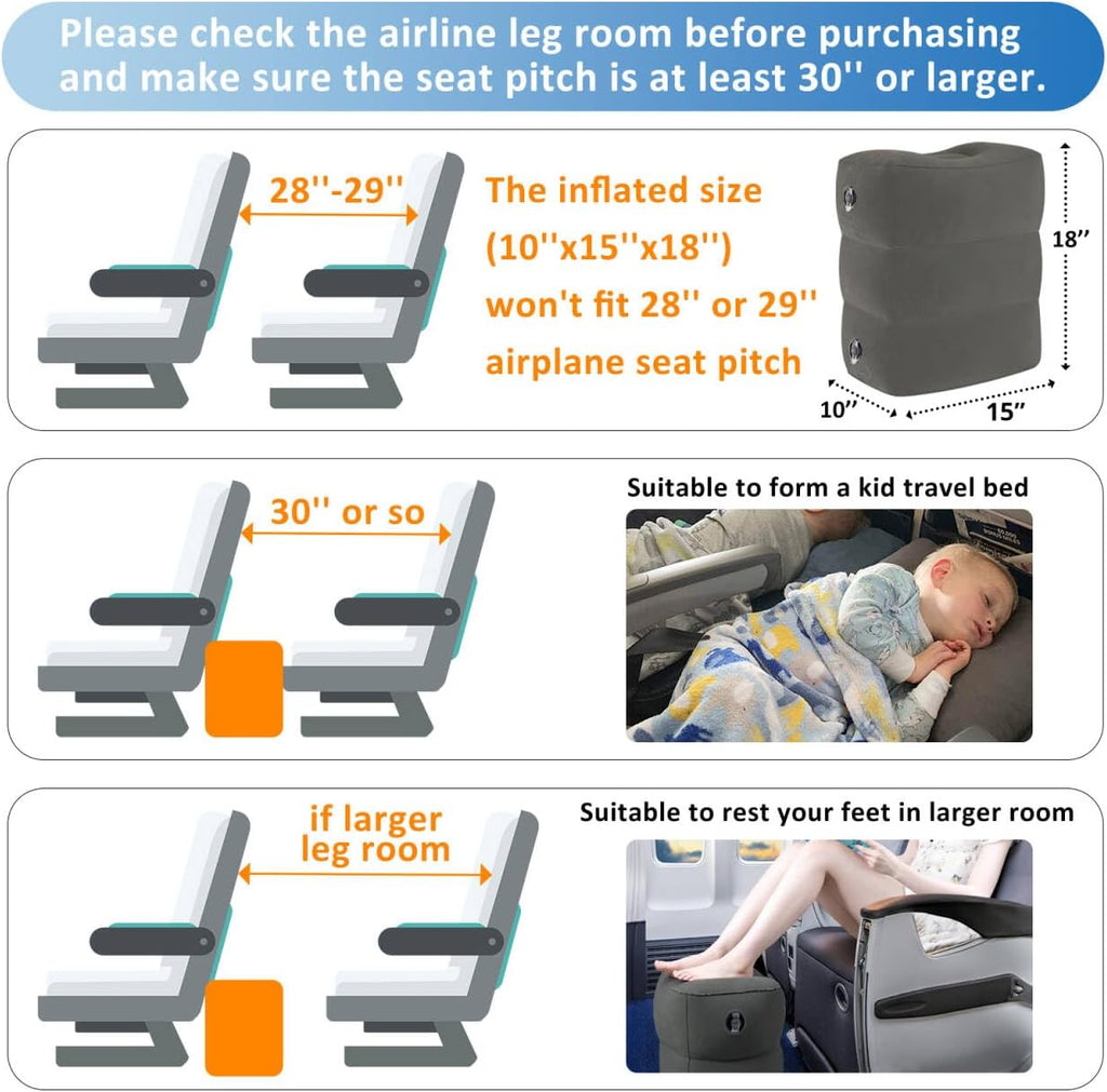 Fabuday Inflatable Airplane Foot Rest Pillow - Travel Foot Rest for Long Flights, Car Seat Foot Rest for Kids Airplane Seat Extender Bed fo…