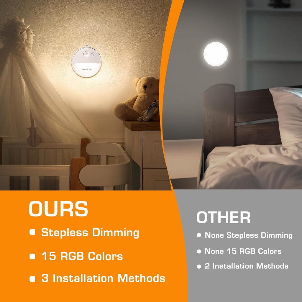 EverBrite LED Motion Sensor Night Light, Dimmable Night Lights with 15 RGB Colors, Cool White Motion Activated LED Night Light for…