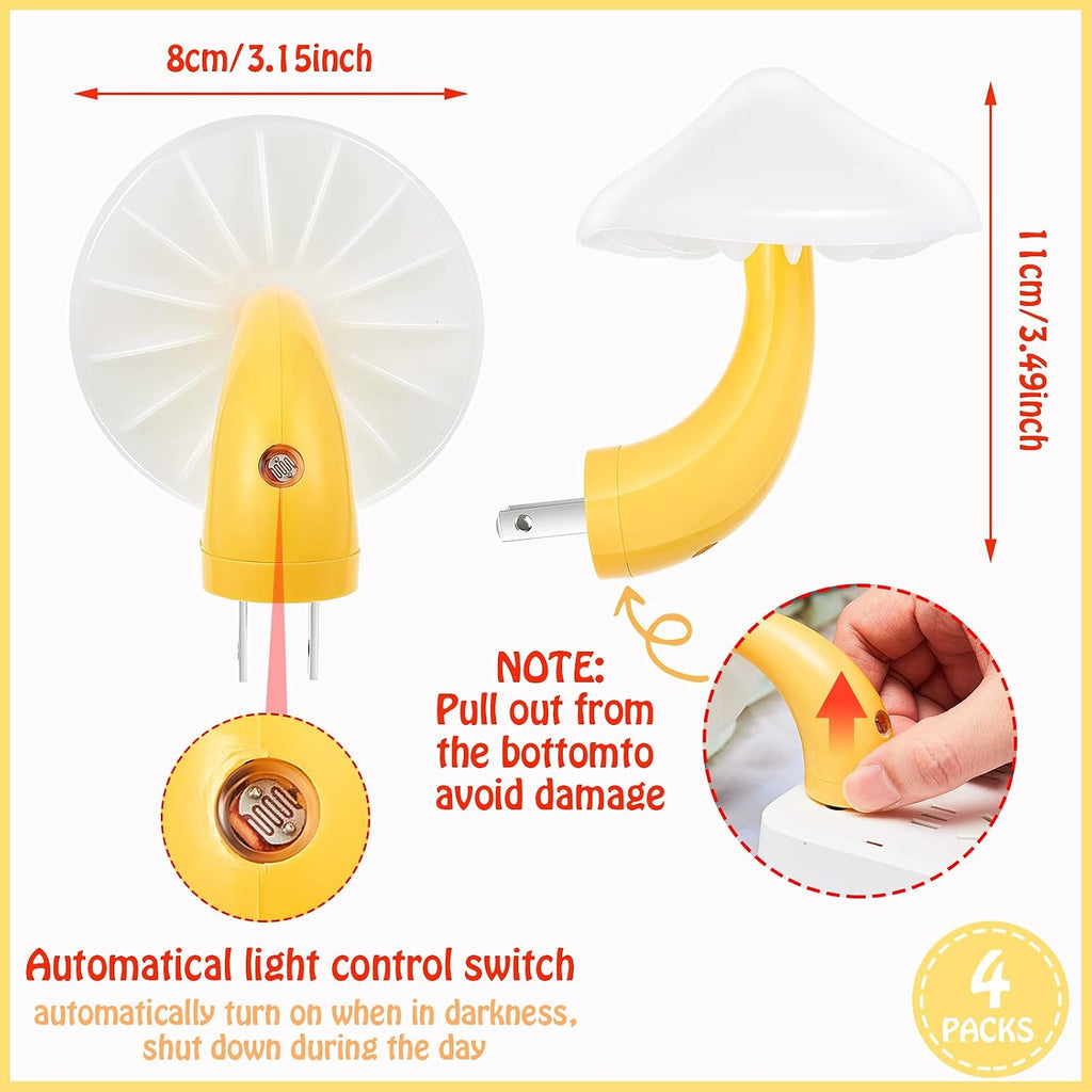 Honoson 4 Pieces Mushroom Night Light LED Night Light Plug in Lamp 7 Color Magic Mini Pretty Mushroom Shaped Lamp Adults(Yellow Light…